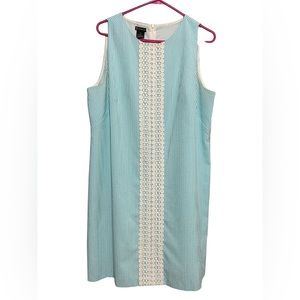 Blue Striped Seersucker and Lace Dress For Women